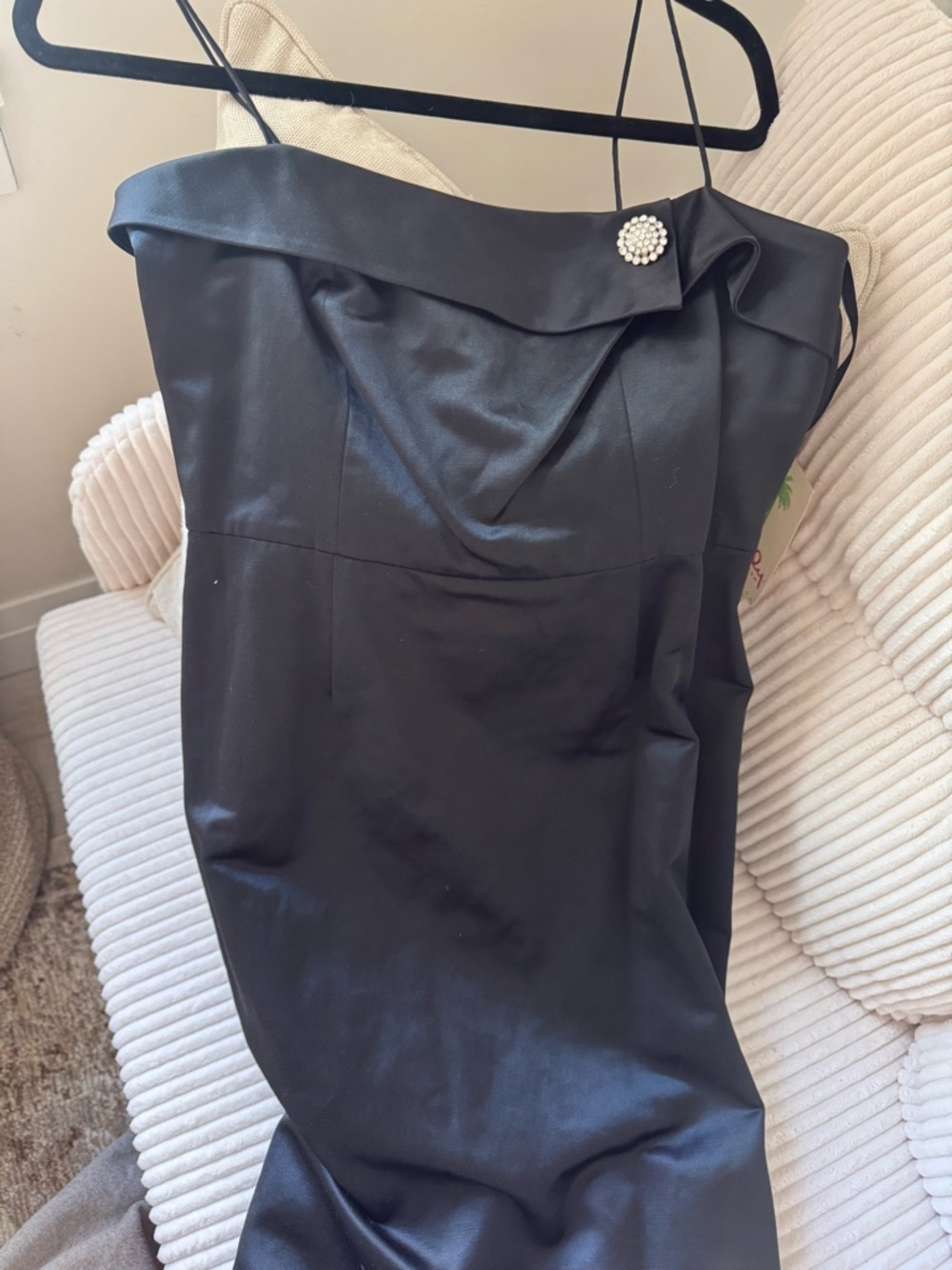 NWT Lilly Pulitzer Black Strapless Satin Dress with Brooch Accent